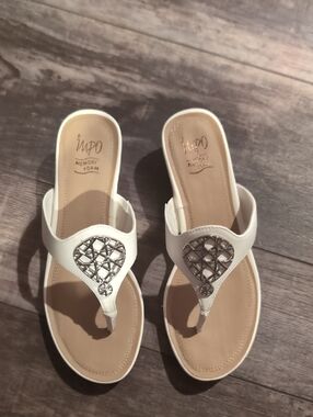 Impo White Jeweled Memory-Foam Toe-Post Sandals